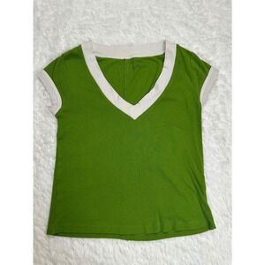 Pilcro V-Neck Top Olive Green White Trim Short Sleeve Casual Tee size‎ XS